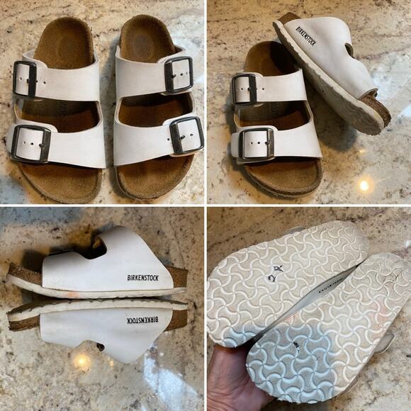 Birkenstock Little Kids $65 White Arizona Birko Flor 26 US 8-8.5 EUC - Picture 1 of 13